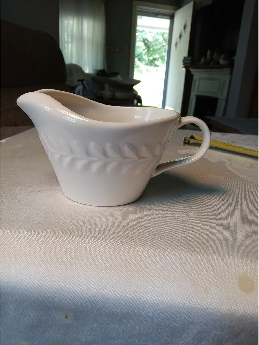 Vintage 1963 Shenango China Carlton White Embossed Laurel Creamer Pitcher Diner